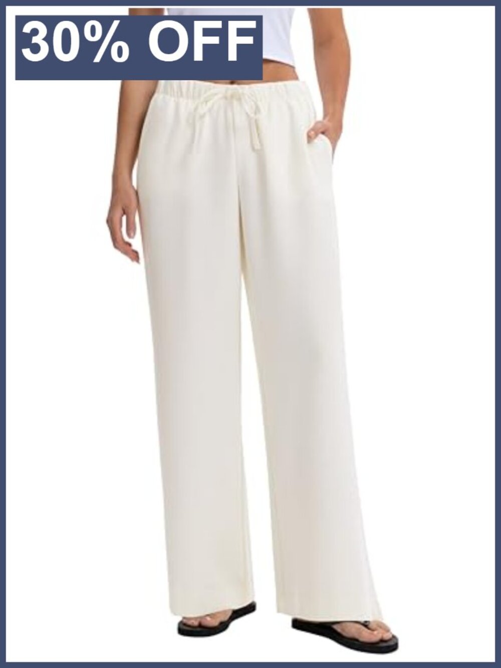 Wide Leg Crepe Pants Women High Rise Relaxed Pull On Trousers with Pockets